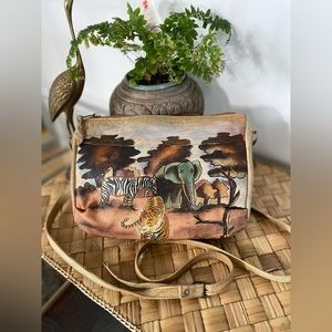 Vintage 80's The Animal Hand Painted Leather Bag Boho Art
Watercolor Purse